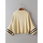 Khaki Varsity Loose Shoulder Winter Sweater