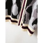 Grey Black Leopard Print Button Up Sweater Coat