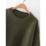 Green Dark Round Neck Long Sleeves Loose Sweater