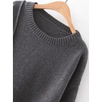 Grey Round Neck Slit Trim Winter Sweater