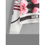 White Floral Roses Cropped Long Sleeves Sweatshirt