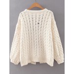 White Cable Knitted Pattern Sweater Coat