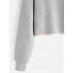 Grey Rainbow Embroidered Cropped Long Sleeves Sweatshirt