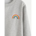 Grey Rainbow Embroidered Cropped Long Sleeves Sweatshirt