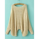 Khaki Loose Hollow Out Batwing Sleeve Winter Sweater