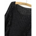 Black Loose Fringe Detail Batwing Style Long Sleeves Sweater