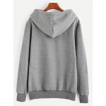 Grey Pocket Drawstring Hooded Hoodie Sweatshirt