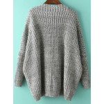 Grey V Neck Loose Batwing Long Sleeves Winter Sweater