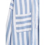 Blue White Stripes Long Sleeves Boyfriend Shirt Blouse