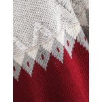 Grey Red Geometric Triangle Ribbed Trim Sweater