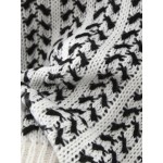 White Black Pattern V Neck Trim Loose Sweater