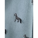 Blue Black Tiny Horses Embroidery Loose Cardigan Coat
