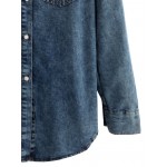 Blue Denim Jeans Pockets Stone Wash Shirt Blouse