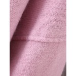 Pink Round Neck Ribbed Loose Shoulder Winter Sweater