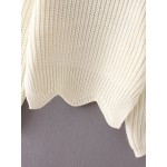 White Round Neck Drop Shoulder Sweater Hem Knitwear