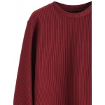 Burgundy Long Sleeve Ribbed Texture Sweatshirt