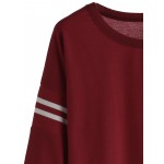 Burgundy Old School Long Sleeves Striped Crop Sweatshirt