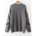 Grey Black Diamond Pattern Shape Drop Shoulder Long Sleeves Sweater