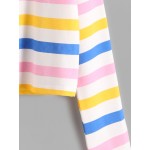 Rainbow Multi Striped Cropped Hoodie Hooded Sweatshirt