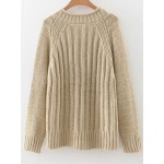 Khaki V Neck Loose Long Raglan Sleeve Winter Sweater