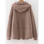Brown Round Neck Lace Up  Hooded Coat Sweater