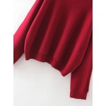 Red Wide Boat Neck Long Sleeves Sweater