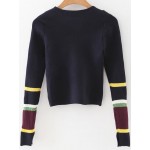 Blue Navy Block Long Sleeves Crop Winter Sweater