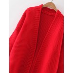 Red Loose Open Front Shoulder Cardigan Sweater