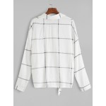 White Grid Plaid Checkers Knot Long Sleeves Shirt Blouse