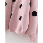 Pink Black Polka Dot Lantern Long Sleeves Sweater Coat