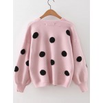 Pink Black Polka Dot Lantern Long Sleeves Sweater Coat