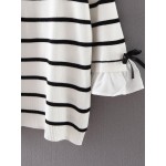 White Black Striped Ruffle Sleeve Long Sleeves Sweater 