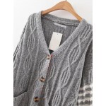 Grey Stitches Detail Button Up Coat Cardigan