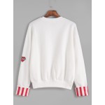 White Beyond Closet Embroidered Red Stripes Cuff Sweatshirt