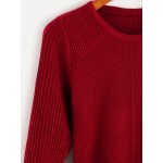 Red Burgundy Ribbed Round Neck Peplum Sweater