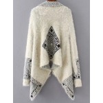 White Grey Vintage Aztec Print Poncho Sweater Cardigan