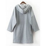 Grey Drawstring Hooded Hoodie Long Sleeves Sweatshirt