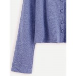 Blue Round Neck Long Sleeves Crop Knitwear