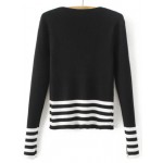Black White Lines Striped Split Sleeves Tight Sweater Knitwear