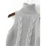 Grey Knit Pattern Turtleneck Sleeveless Sweater Vest