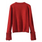 Burgundy Neck Bell Long Sleeves Sweater