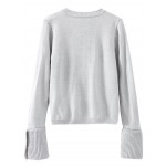 Grey Round Neck Bell Sleeves Loose Sweater