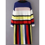 White Colorful Block Striped Open Front Long Coat Cardigan