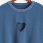 Blue Heart Shape Cut Hollow Out Long Sleeves Sweatshirt