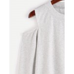 Grey Shoulder Cut-Out Long Sleeves Sweatshirt
