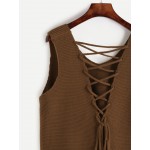 Brown Sleeveless Vest Lace Up Sweater
