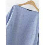 Blue Vertical Lines White Cuff Blouse Shirt Top