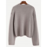 Grey Round Neck Drop Shoulder Winter Sweater