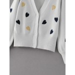 Grey Light Black Heart Embroidery Long Sleeves Sweater Coat