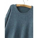 Blue Round Neck Lace Up Long Sleeves Sweater